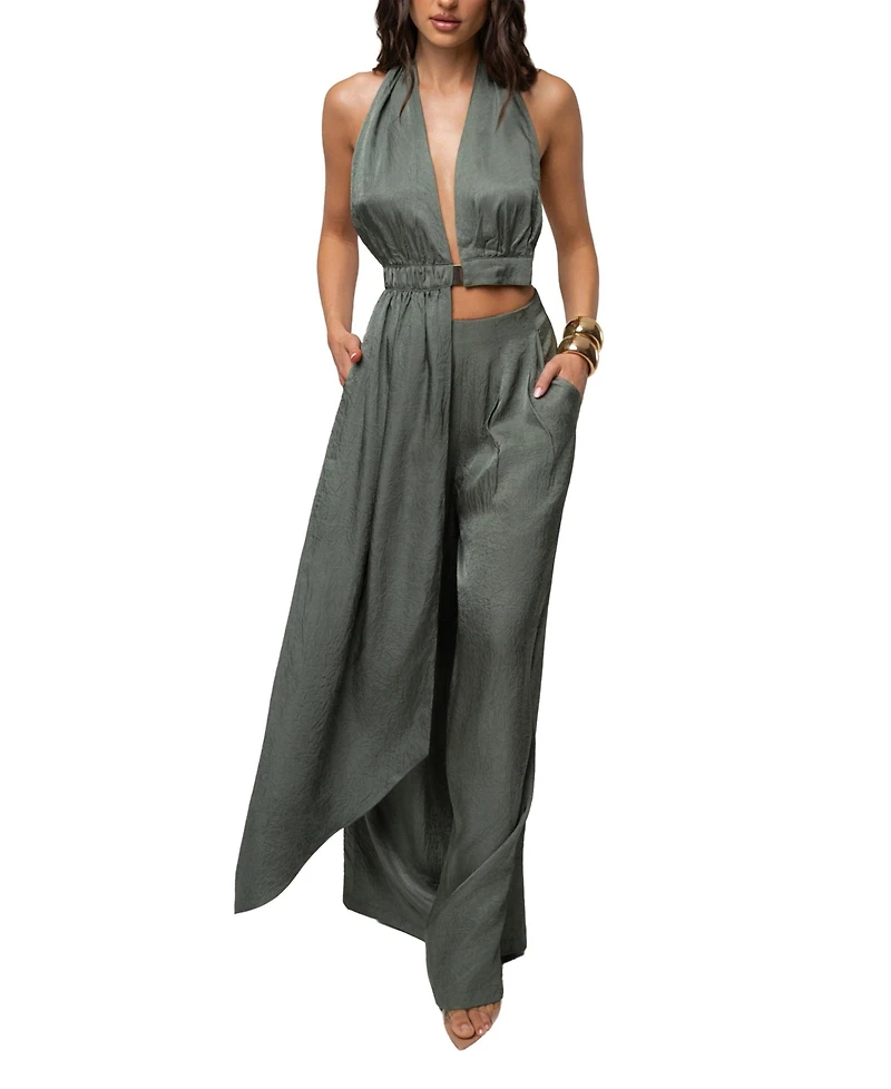 Jluxlabel Women's Sundown High-Waisted Wide-Leg Acetate Pants