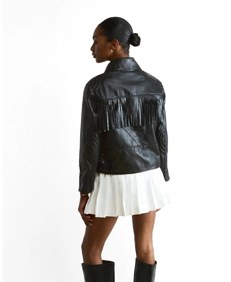 Furniq Uk Women's Dakota Fringed Leather Jacket