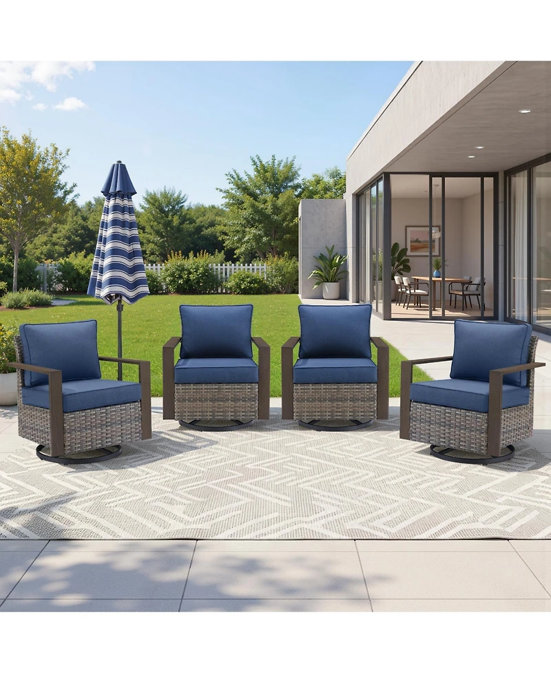 Pocassy Outdoor Patio Wicker Swivel Chairs Outside Rattan Rocker Glider Chair Rocking Armchairs for Front Porch Balcony Backyard