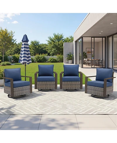 Pocassy Outdoor Patio Wicker Swivel Chairs Outside Rattan Rocker Glider Chair Rocking Armchairs for Front Porch Balcony Backyard