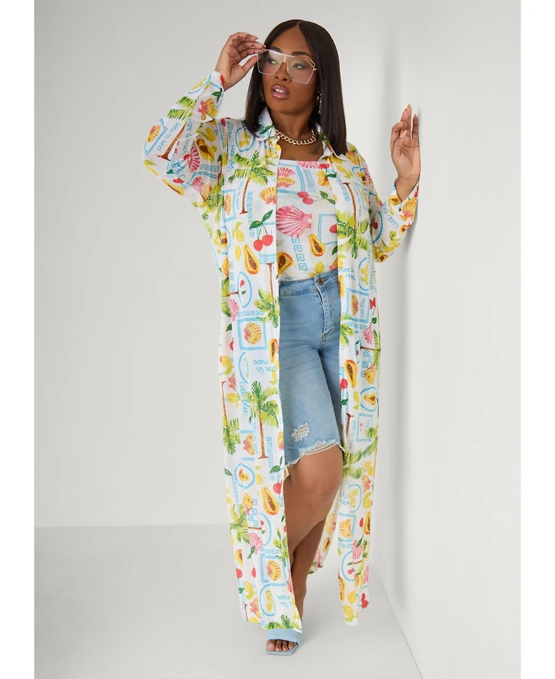 Ashley Stewart Women's Summer Print Mesh Duster