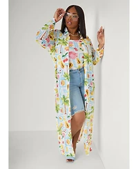 Ashley Stewart Women's Summer Print Mesh Duster