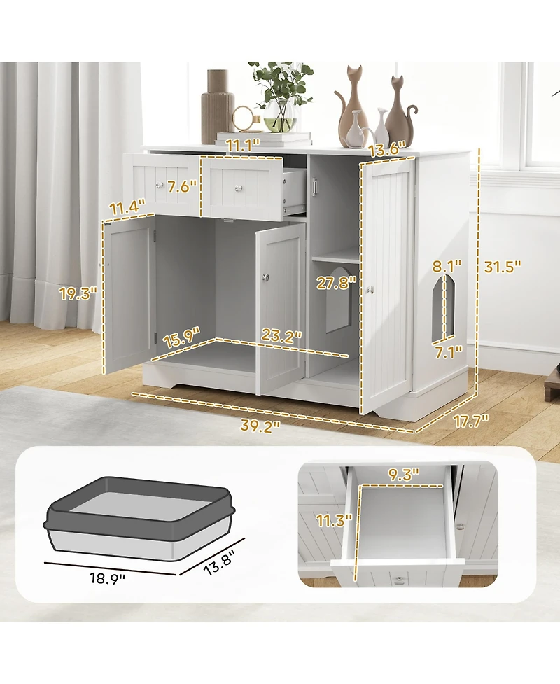 Ruie Cat Litter Box Enclosure Furniture with Drawers Storage and Anti Tip Kit
