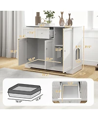 Ruie Cat Litter Box Enclosure Furniture with Drawers Storage and Anti Tip Kit