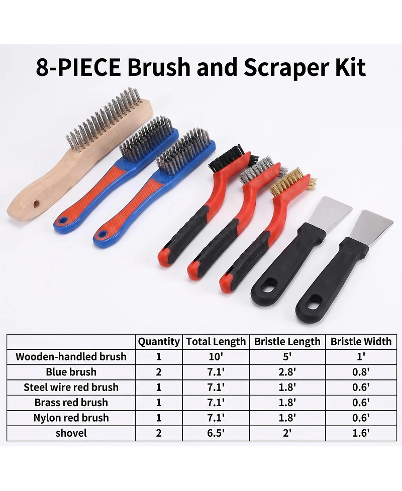 Xdovet 8Wire Brush Set Rust Removal Heavy Duty Scratch Brushes Stainless Steel Nylon Bristles Metal Scrapers