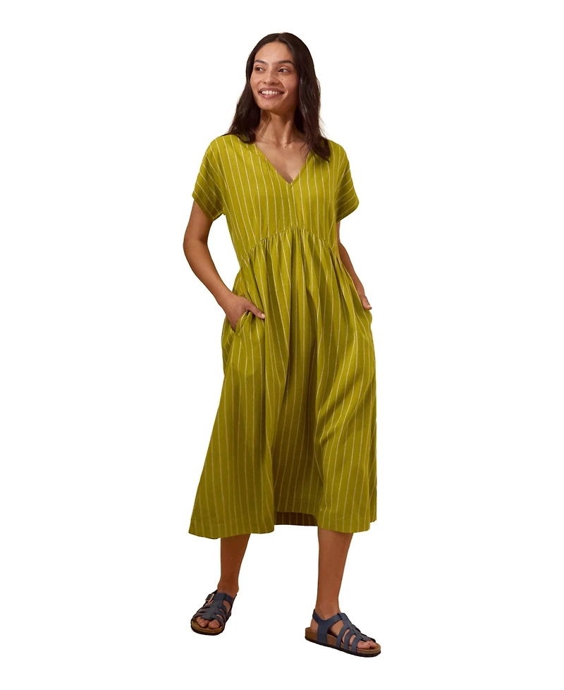 Celtic & Co. Women's V-Neck Gathered-Waist Striped Midi Dress