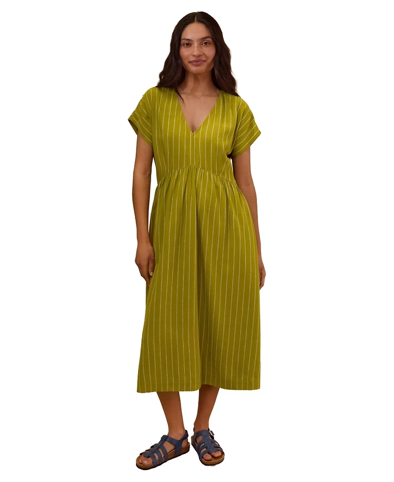 Celtic & Co. Women's V-Neck Gathered-Waist Striped Midi Dress