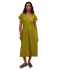 Celtic & Co. Women's V-Neck Gathered-Waist Striped Midi Dress