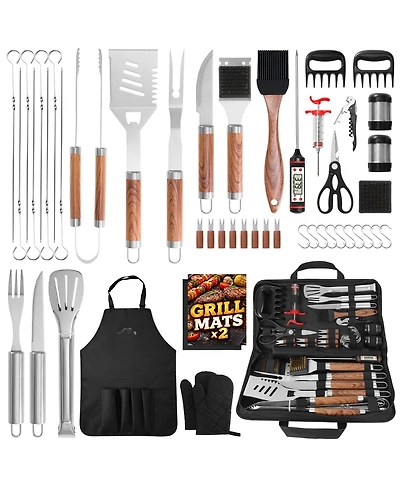 Xdovet Bbq Grill Tools Set Stainless Steel Accessories Kit with Case Apron Injector Claws Mats Gift for Dad Men
