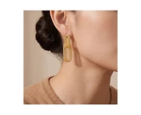Rachel Glauber Radiant 14K Gold Plated Mesh Rectangular Double Loops Earrings