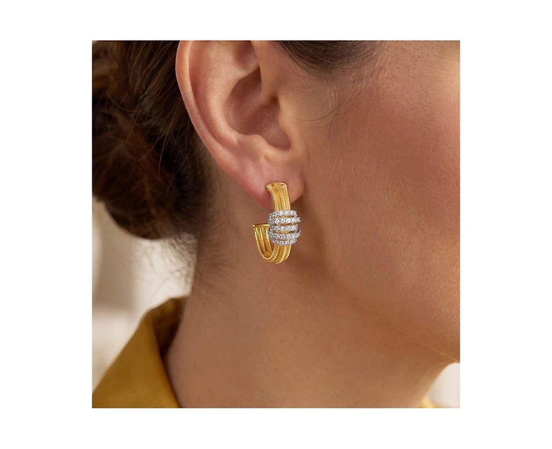 Rachel Glauber Brilliant 14K Gold Plated Cz Mesh Bands Half Hoop Earrings