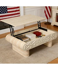 Clihome Modern Mdf Wooden Lift Top Side Table with Hidden Storage, Open Shelf and Drawers Coffee Table