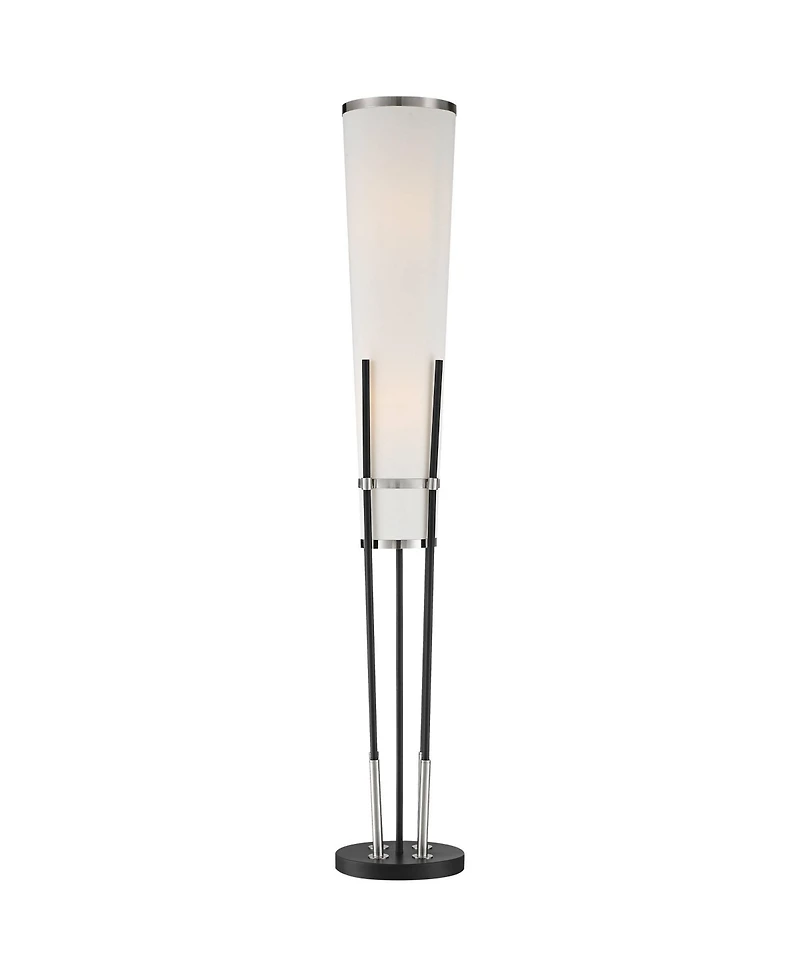 Possini Euro Design Flute Modern Torchiere Floor Lamp with Riser Brushed Nickel White Linen Shade for Living Room Bedroom