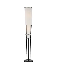 Possini Euro Design Flute Modern Torchiere Floor Lamp with Riser Brushed Nickel White Linen Shade for Living Room Bedroom