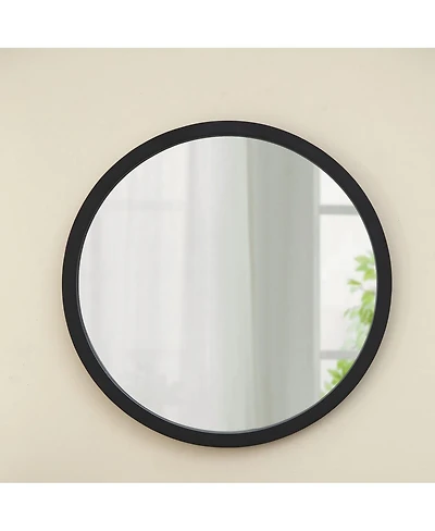 Laoties 20" Round Solid Mango Wood Wall Mirror, Mid-Century Modern Circle Decorative Frame Mirror for Entryway
