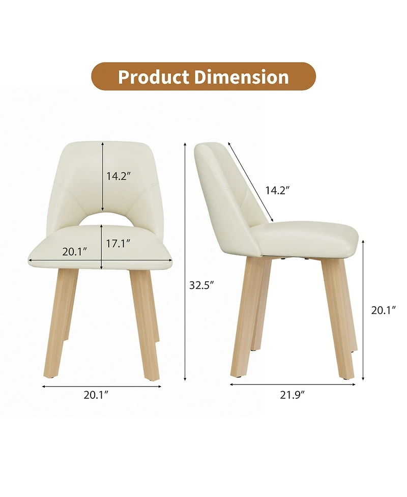 homfan Dining Chairs of 2, Pu Leather Upholstered with Wood Frame, Scratch-Resistant Padded Seat, Modern Armless Side