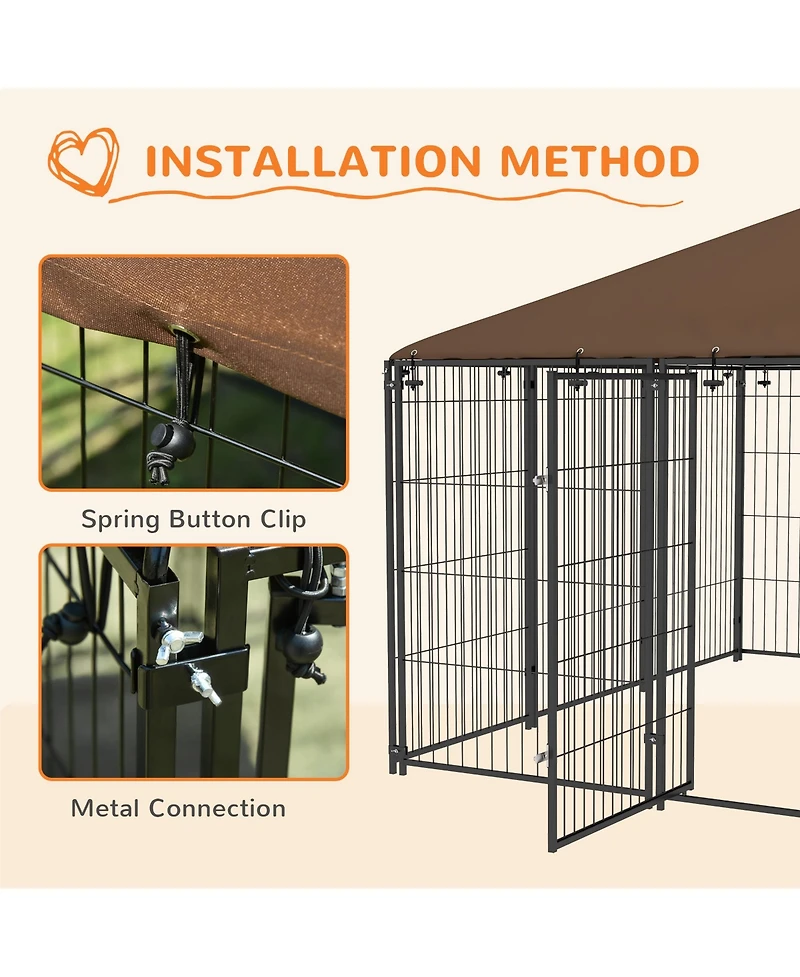 Ruie 6.9 ft Outdoor Dog Kennel with Canopy and Rotating Feeding Bowls