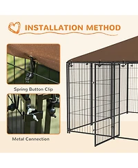 Ruie 6.9 ft Outdoor Dog Kennel with Canopy and Rotating Feeding Bowls