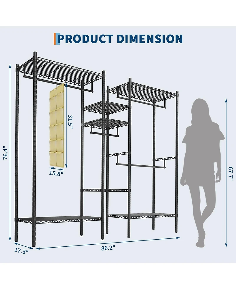 gaomon Metal Heavy Duty Clothes Rack, Organizer Rack with Adjustable Shelves and Hanging Rods for Closet, Wardrobe, for Dorm