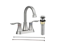 Busdays 2 Handle 4 Inch Brushed Nickel Bathroom Faucet Vanity Sink Faucet with Pop Up Drain and Supply Hoses