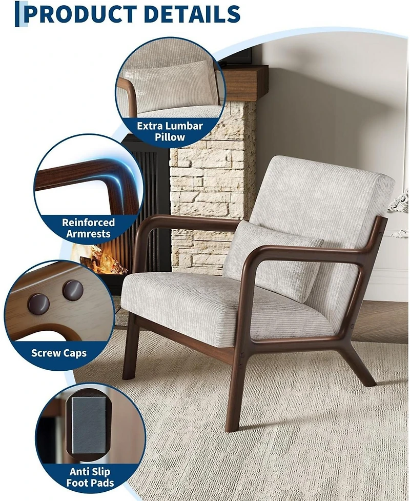 homfan Set of 2 Mid-Century Chenille Accent Chairs – Barrel Armchairs with Lumbar Pillow, Cozy Reading Chairs for Living Room and Office