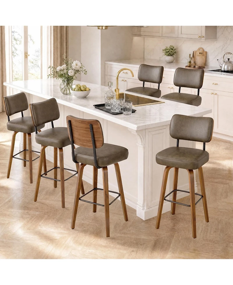 homfan Counter Height Bar Stools Set of 4, 26" Swivel Bar Stools with Back and Bentwood Legs Upholstered Counter Stools