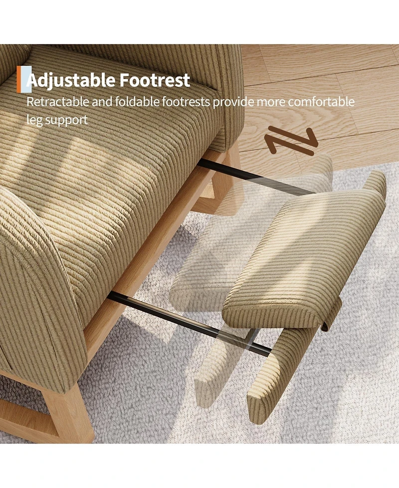homfan Rocking Chair with Footrest, Linen Glider Chair with Side Pockets, Nursery Chair with Pillow, Rocking Accent Armchair