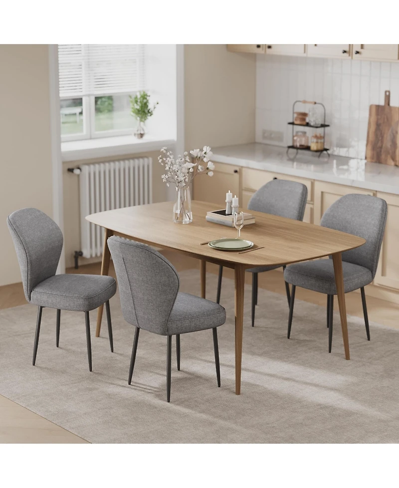 homfan Linen Dining Chairs Set of 4, Modern Fabric Upholstered Kitchen Side Chairs with Metal Pegs, For Kitchen, Dining Room, Living Room