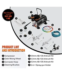 Sevorley Airbrush Kit with Compressor, Dual-Action Gravity Feed System, 3 Nozzles