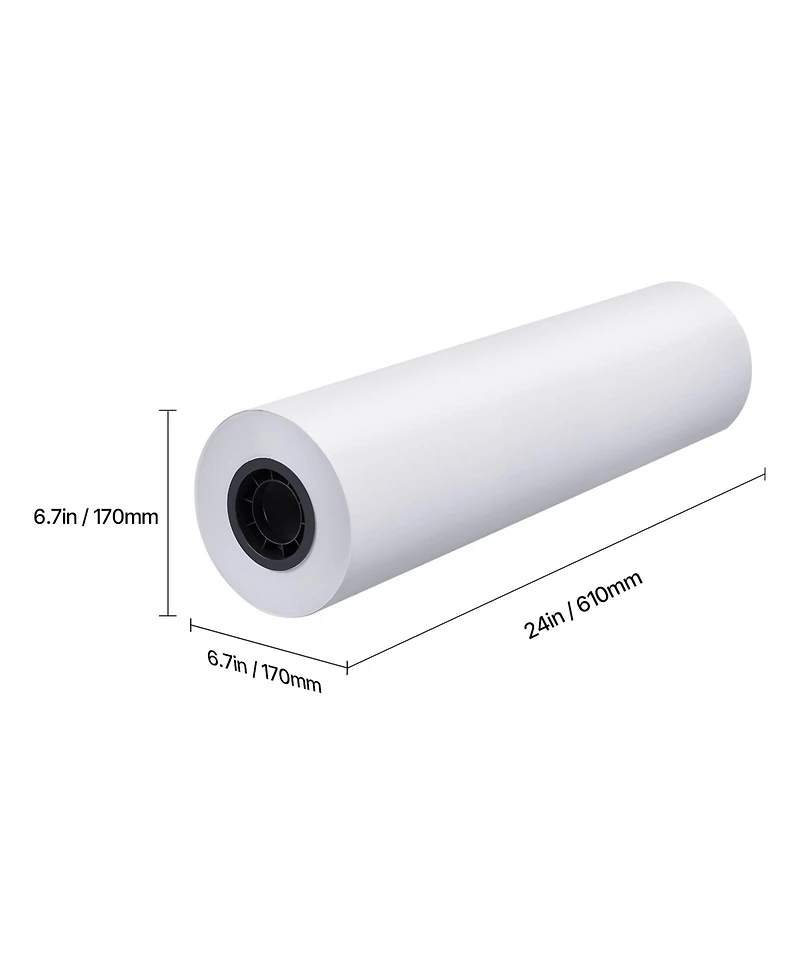 Sevorley Wide Format Plotter Paper, 24 in x 500 ft Cad Bond Rolls, 2-Pack with 3 in Core
