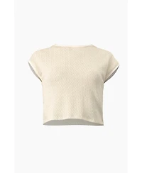 Ivonne Women's Textured Cap Sleeve Boat Neck Knit Cropped Top