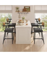 homfan Set of 2 Bar Stools with Arms, Wood Back and Footrest, 26" Counter Height
