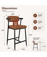 homfan Set of 4 Counter Height Bar Stools with Arms, Backrest and Footrest, 26" H, Metal Frame
