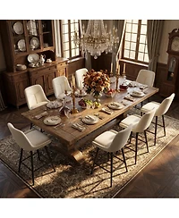 homfan Set of 8 25" Upholstered Bar Stools, Counter Height Chenille Fabric Stool with Footrest, Backrest and Metal Legs, Modern Chairs for Kitchen