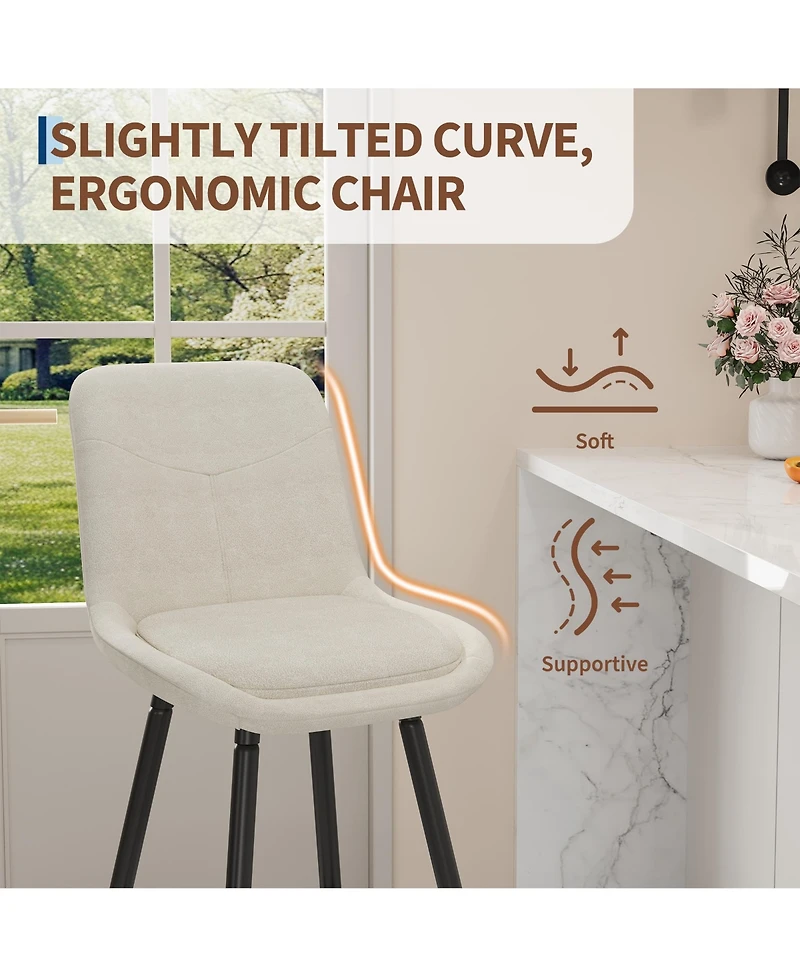 homfan Set of 2 25" Upholstered Bar Stools, Counter Height Chenille Fabric Barstool with Footrest, Backrest and Metal Legs, Modern Bar Chairs