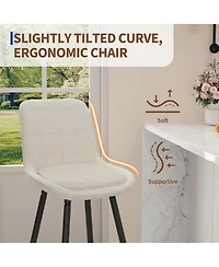 homfan Set of 2 25" Upholstered Bar Stools, Counter Height Chenille Fabric Barstool with Footrest, Backrest and Metal Legs, Modern Bar Chairs