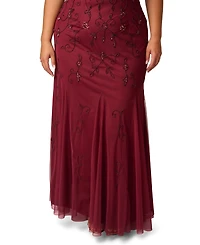 Adrianna Papell Plus One-Shoulder Beaded Gown