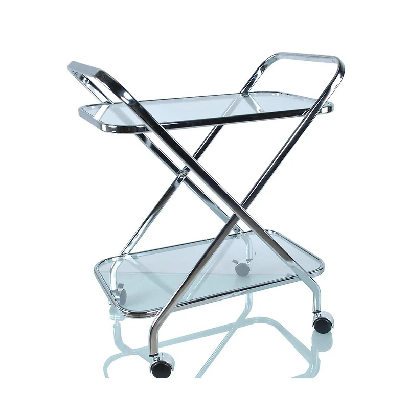 HomeRoots 26" Metal and Glass Rolling Bar Cart