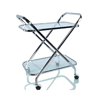 HomeRoots 26" Metal and Glass Rolling Bar Cart