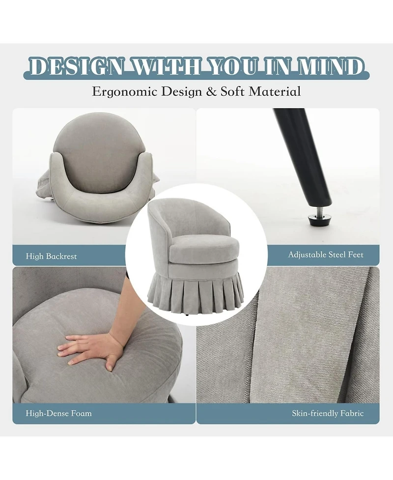 homfan Set of 2 Upholstered Vanity Chairs with Side Pockets and Wood Legs, Mid-Century Tall Back Accent Seat