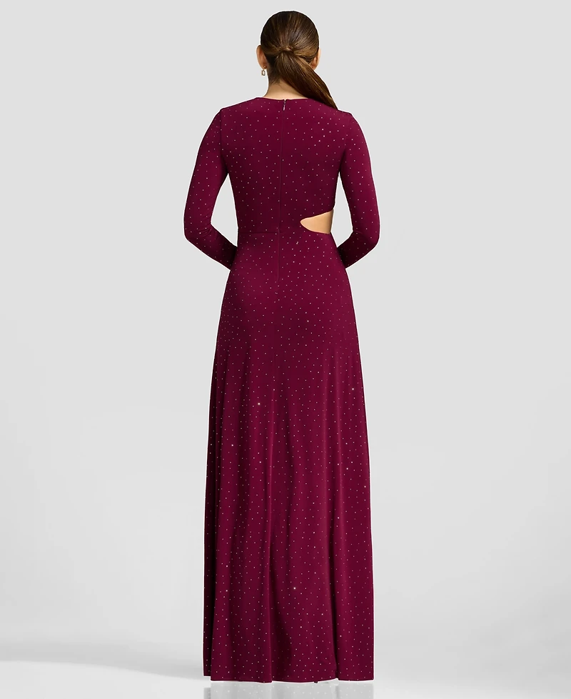 Dress the Population Women's Long-Sleeve Gathered-Waist Cutout A-Line