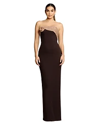 Dress the Population Women's Contrast Strapless Rosette Column Gown
