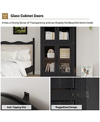 homfan Arched Storage Cabinet with Glass Doors, Tall 4 Tier Freestanding Organizer for Entryway, Living Room, Home Office