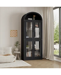 homfan Arched Storage Cabinet with Glass Doors, Tall 4 Tier Freestanding Organizer for Entryway, Living Room, Home Office