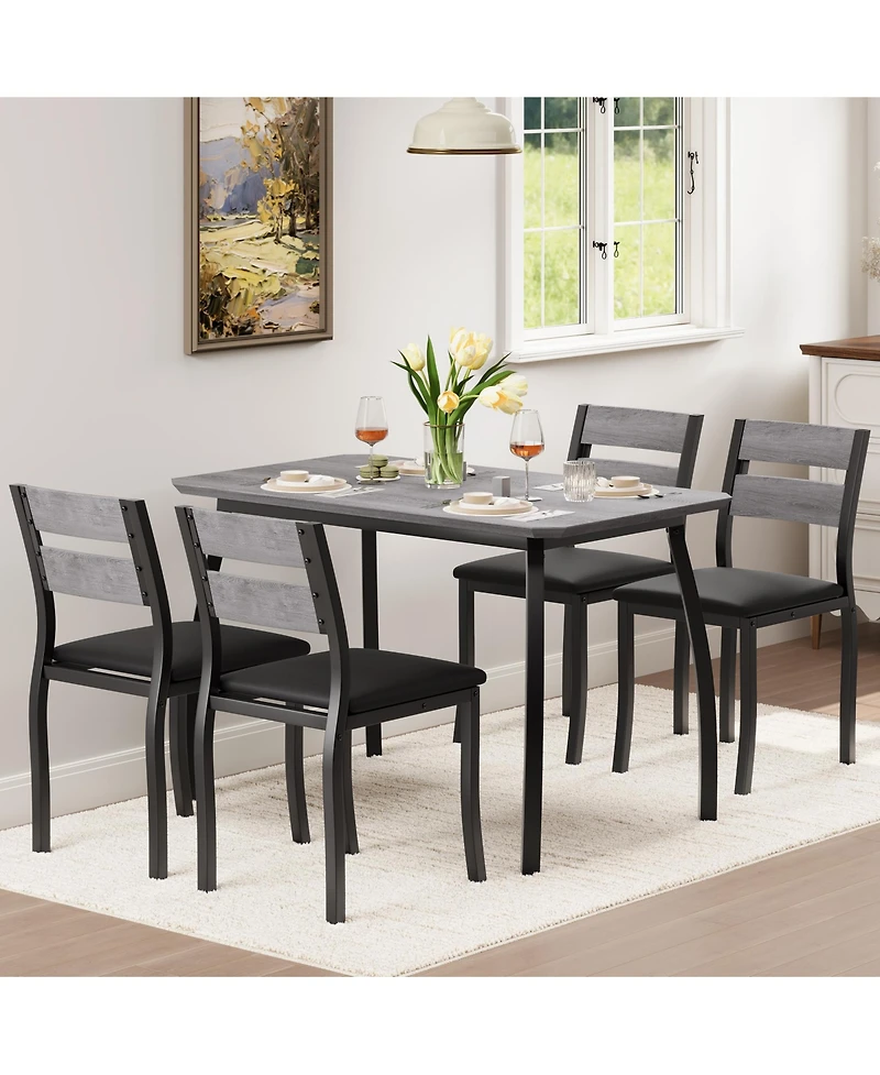 homfan Dining Table Set of 5, Wooden Kitchen Table with Metal Frame and Upholstered Chairs for Small Space Apartment