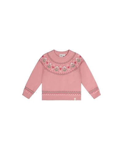 Deux par Deux Little Girls 6-12 Years Sweater with Flower Jacquard