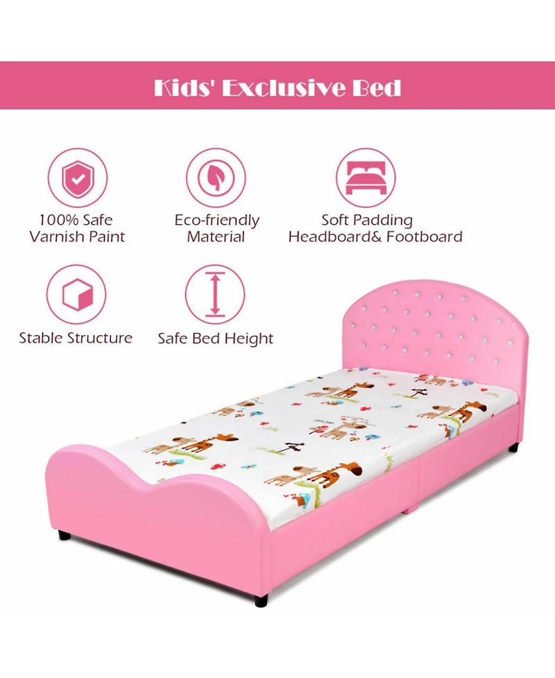 Gouun Twin Upholstered Pu Platform Toddler Bed with Wood Slat Support