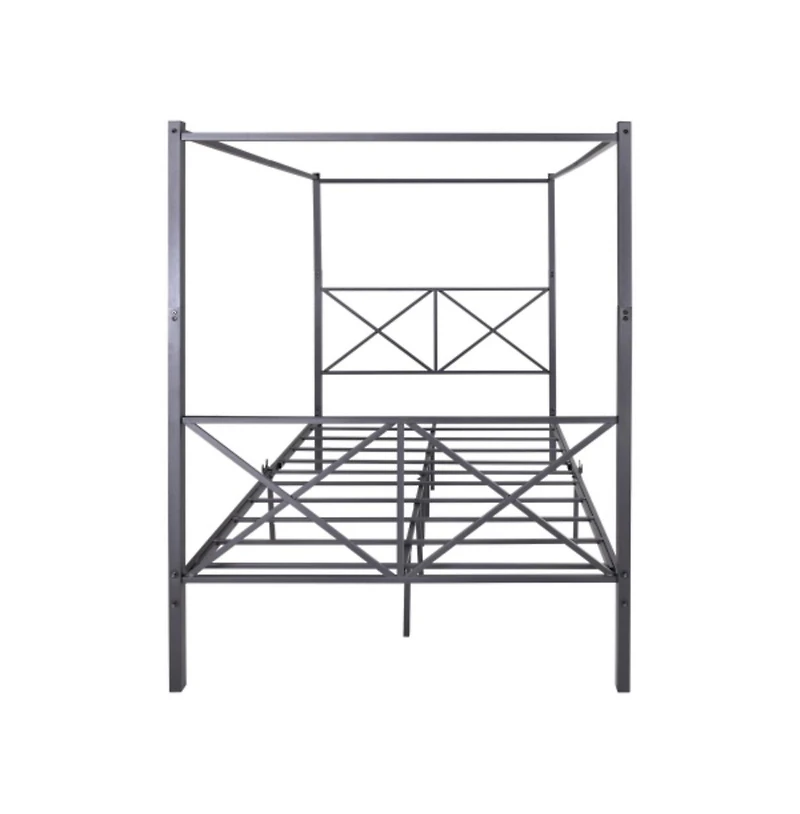 Lucky One Full Size Metal Canopy Bed Frame with X-Shaped Frame, Platform Bed, Steel Slats, No Box Spring Needed, Under-Bed Storage