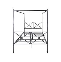 Lucky One Full Size Metal Canopy Bed Frame with X-Shaped Frame, Platform Bed, Steel Slats, No Box Spring Needed, Under-Bed Storage