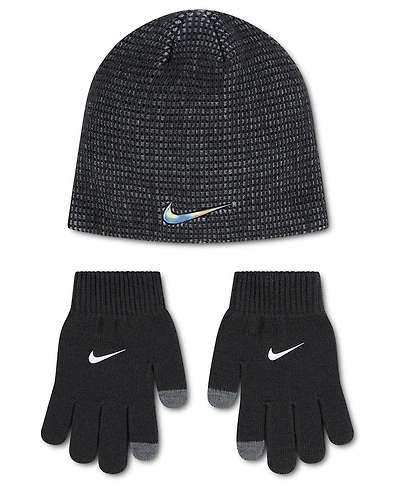 Nike Boys' 8-20 Multi-Stripe Peak Beanie and Gloves, 2-Piece Set